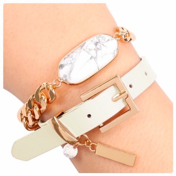 #2490 Genuine Leather Oval Natural Stone Marble Charm Bracelet Choker - Picture 10 of 10